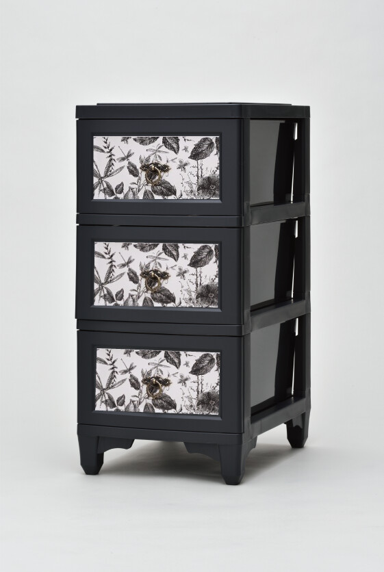 Cuddly[カドリー]　組立式プラスチック収納チェスト3段　ブラックボタニー　北欧風
