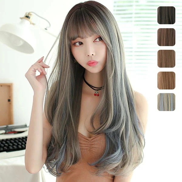 フルウィッグ かつら 女性 ロング 巻き毛 グラデーション 普段使い ロングウィッグ ロングヘア 前髪あり 自然 可愛い ウイッグ wig コスプレ 耐熱ウィッグ 黒髪 茶髪 小顔効果抜群 コスチュー