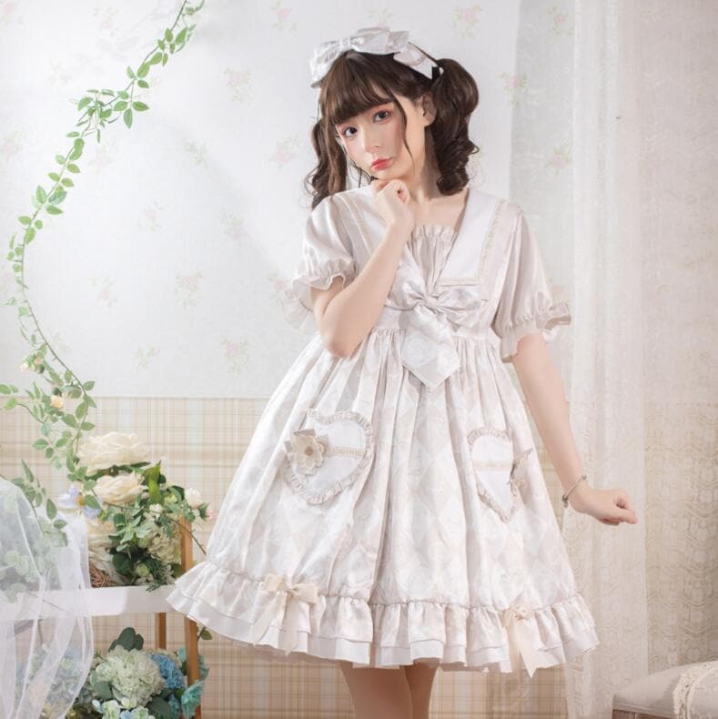 【在庫処理】チェック柄 半袖ワンピース ロリータワンピース 可愛いロリータ服 プリンセスドレス 可愛いワンピース ウサギ耳 パーティードレス フレアワンピース Lolita 大人コスチューム ゴスロリ