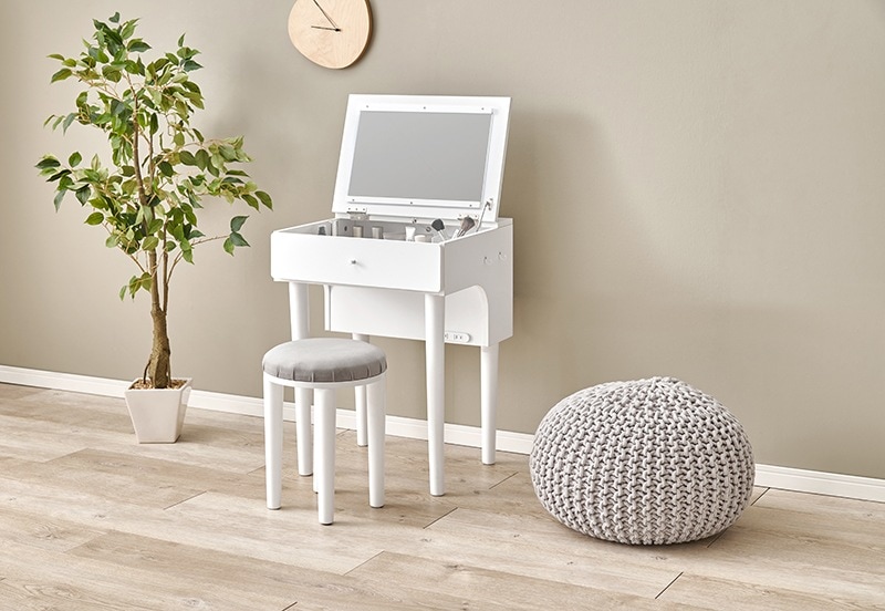 ドレッサー メイクデスク 化粧台 鏡台 おしゃれ かわいい ナチュラルモダン コスメボックス スツール付き