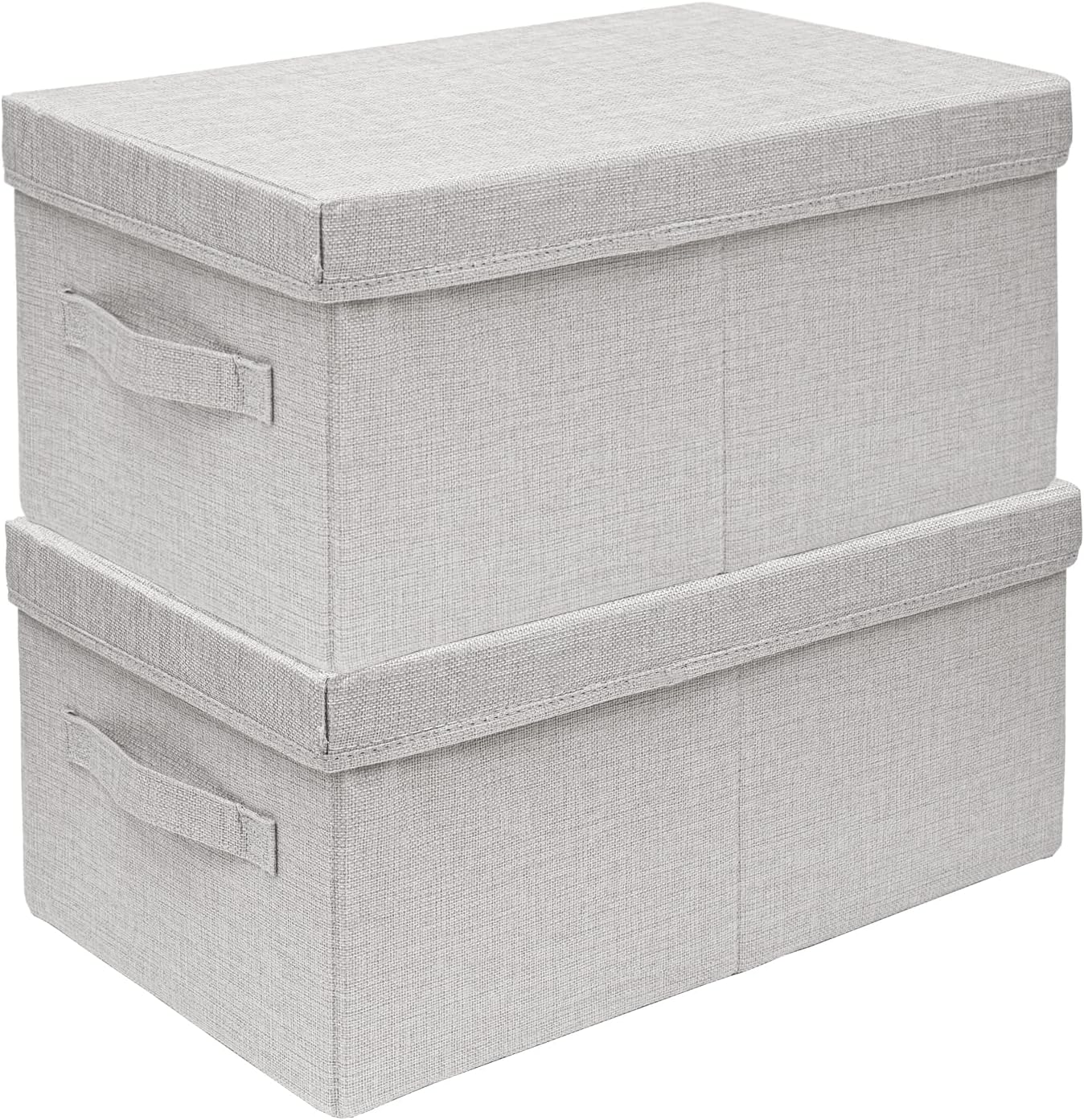 蓋付き 折り畳み 積み重ね 取っ手付き 布製 収納ボックス 大型 M ベージュ 2個組 衣類収納 おもちゃ収納 洗濯物 毛布 DVD タオル 車用収納