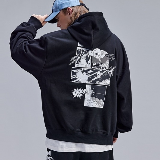 メンズ冬ヒップホップルーズフード付きスウェットシャツ