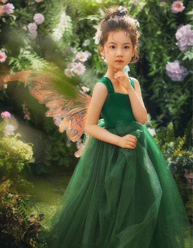 ピアノ発表会ドレス グリーン 子供ドレス ロングドレス 素敵 キレイめ 演奏会ドレス 女児ドレス ノースリーブ 発表会ドレス 女の子 フォーマル キッズドレス フラワーガールドレス ジュニア服 演出服