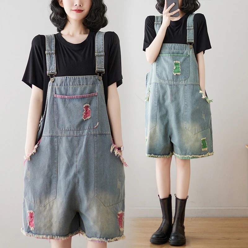 可愛い学生半ズボン2024夏の新型コーデ完成!サロペット大きいサイズデニムパンツ ワイドパンツ ジーンズ