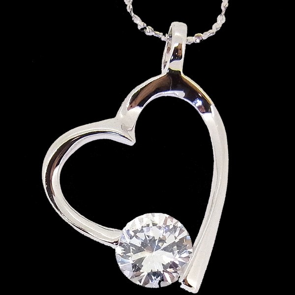 ネックレス レディース 超大粒 一粒 オープンハート プレゼント 女性 プラチナ仕上げ シルバー925 プレゼント 彼女 嫁 妻 娘 ギフトラッピング対応 agesugi_sfa