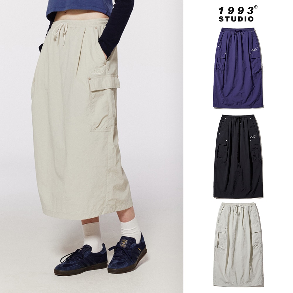 [1993studio] Pintuck Cargo Parachute Skirt