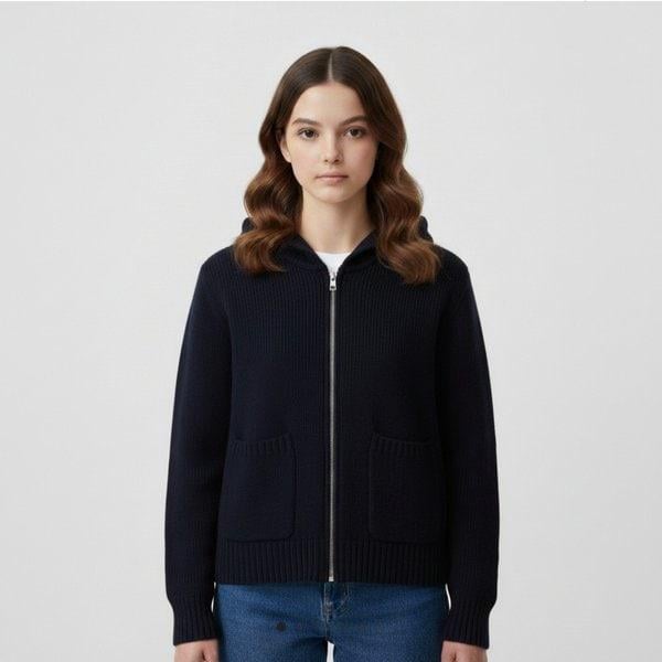 アクリルニットフード付きジップアップ ネイビー(14540-140-806-37)_DG