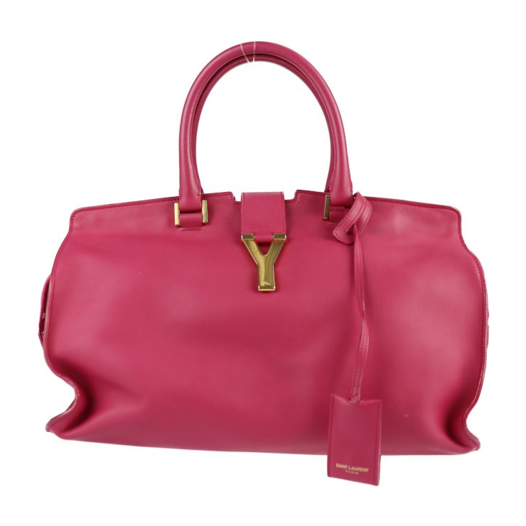 美品 SAINT LAURENT PARIS サンローランパリ ハンドバッグ 311208 カバス クラシック Yライン レザー ピンク ゴールド金具 ボストンバッグ トートバッグ ショッピングバッグ