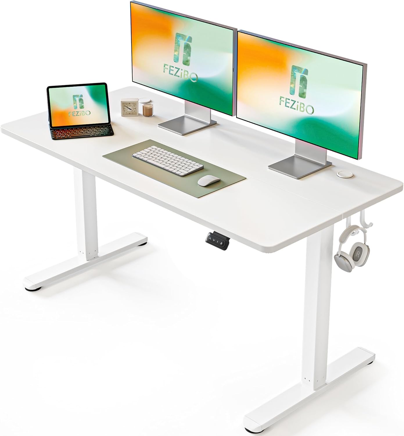 電動 昇降式デスク スタンディングデスク 幅140cm 奥行60cm 高さ72-114cm 上下昇降デスク 高さメモリー機能 静音 衝突検知 収納フック付き pc オフィスデスク ミーティングテーブル