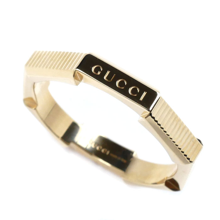 GUCCI グッチ K18YG イエローゴールド リンクトゥラブ ストライプ リング・指輪 18号 5.4g メンズ 中古 美品