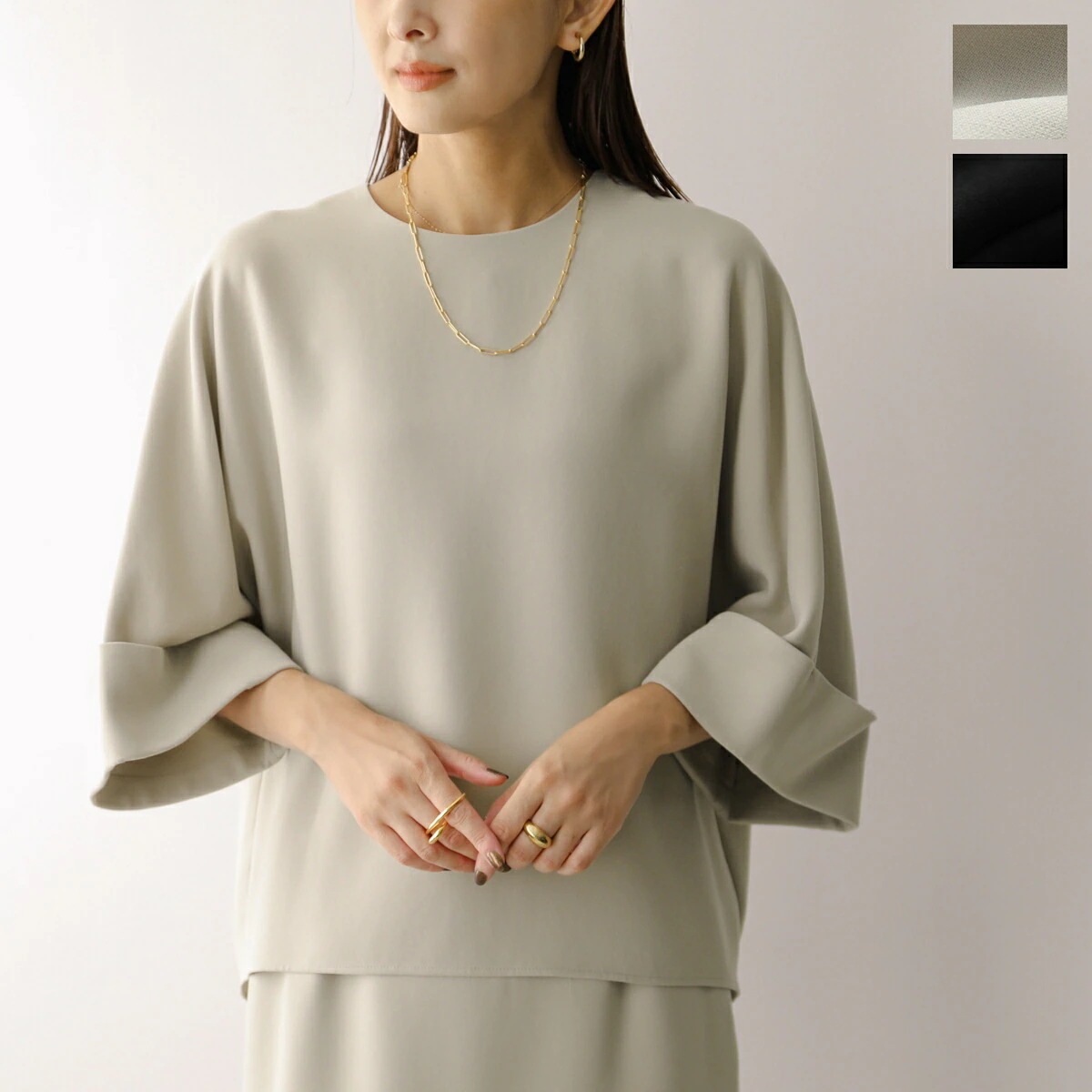 PASSIONE パシオーネ ブラウス 536913 レディース ジョーゼット 七分袖 ラウンドネック ワイドスリーブ バックスリット ストレッチ カラー2色 【ts】 7,315円