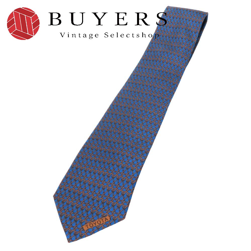 中古 ネクタイ トヨタ限定品 シルク ブルー ブラウン スーツ ビジネス チェーン柄 メンズ 男性