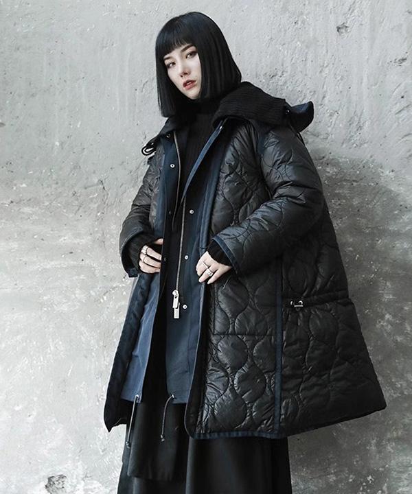 フェイク ツーピース バラクラバ コート キルティング ロングダウン
