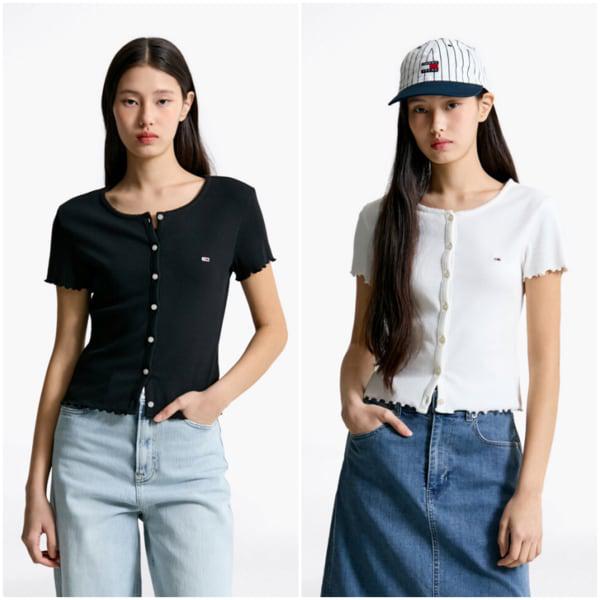 女性リップボタントップ T32F1TTO15TWT2 TOMMY JEANS