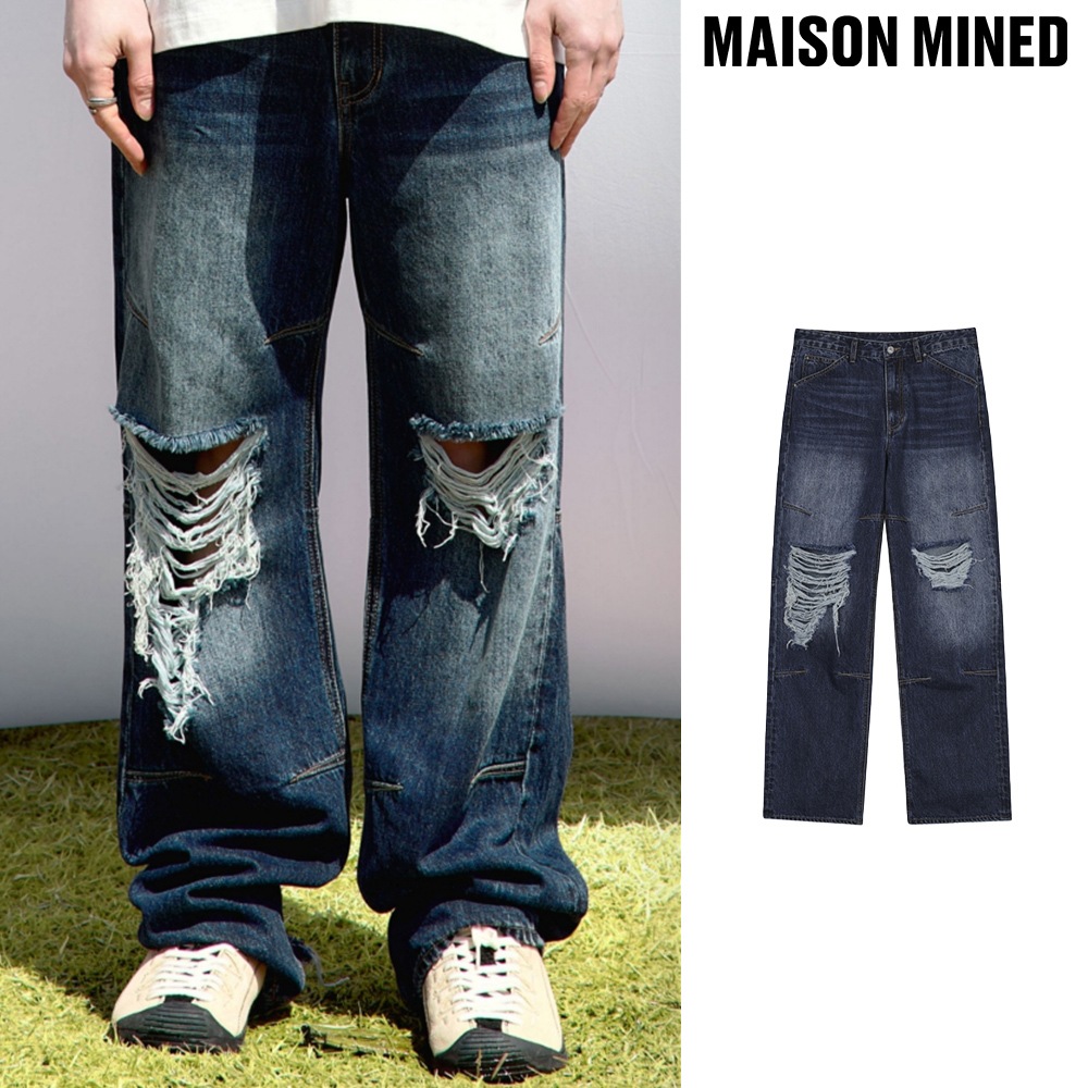 【MAISON MINED】 DAMAGE DART SEMI WIDE DENIM PANTS