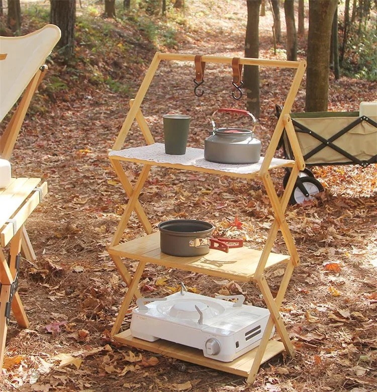激安セール 棚 竹材 置物棚 折りたたみ マルチレイヤー アウトドア キャンプ ポータブル