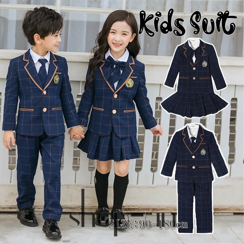 子供服 入学式スーツ 子供 セーラー服 チェックスカート キッズ 卒業式 5点セット 女子学生制服 上下セット フォーマル スクールシャツ キッズ ジュニア 入学式 男の子 女の子 高校生 子どもダン