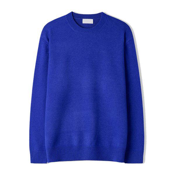 メンズ ロイ ウォッシャブル モーダル ラウンド 長袖 ニットTシャツ SG-KN-Q027-コバルト