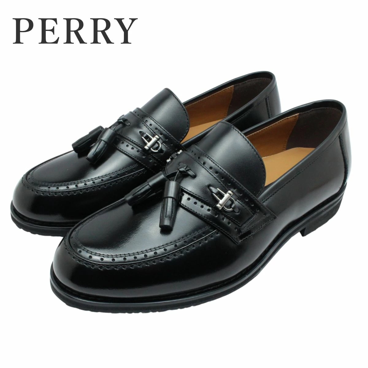 PERRY ペリー メンズ タッセル ローファー PY5570 本革 幅広 4E 靴 レザー 5570 ビジネスシューズ コンサバ ブラック madras マドラス社製