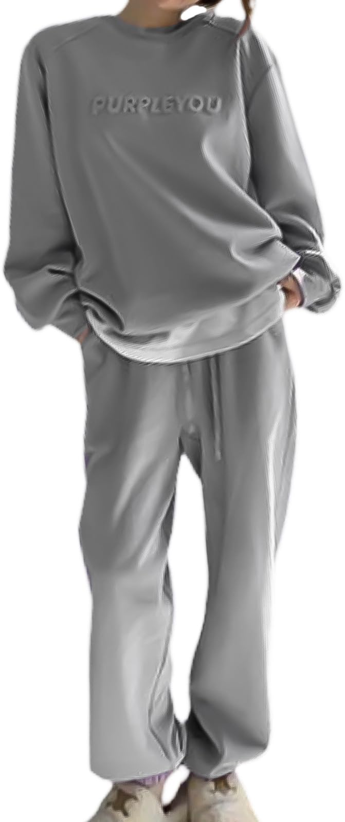 [J.STORE] テキスト エンボス セットアップ 上下セット スウェット ゆったり ルームウェア 長袖 レディース かわいい マタニティ カジュアル ジム ユッタリ 体型カバー リラックス スポー