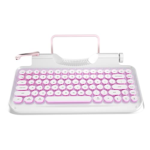 タイプライター風 ワイヤレス&USB有線 83キー 茶軸 メカニカル ゲーミングキーボード ホワイト