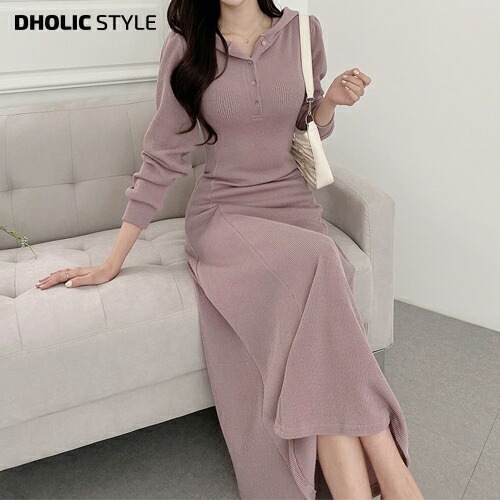 [メガ割りSALE]リブニットフードワンピース・p418309