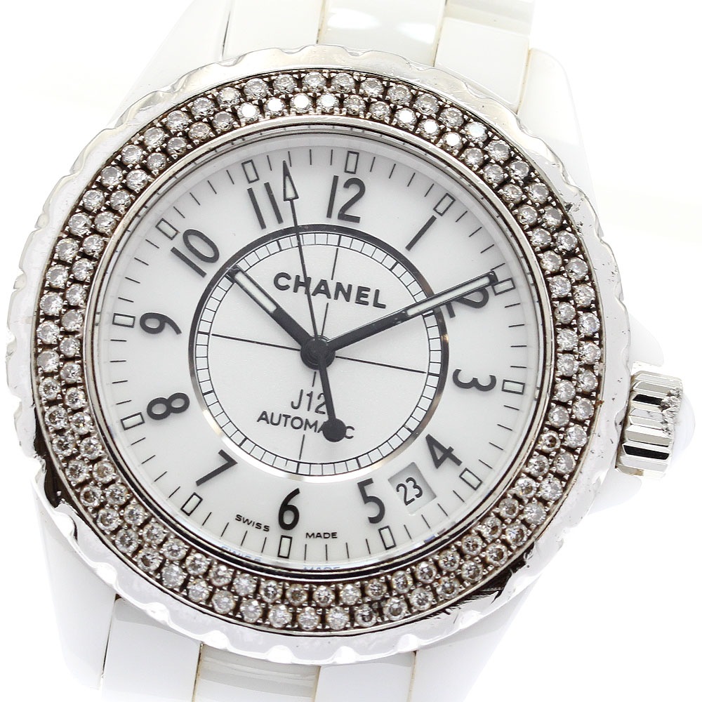 シャネル CHANEL H0969 J12 ダイヤベゼル 白セラミック 自動巻き メンズ 保証書付き_939273【中古】