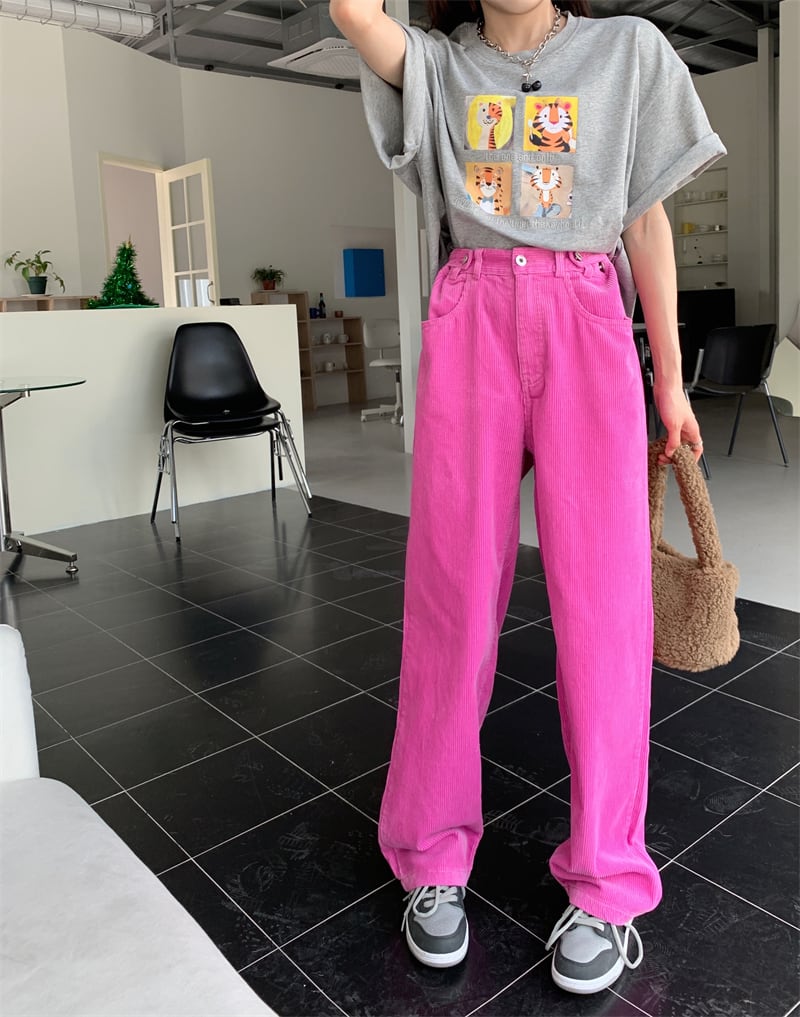 コーデュロイ ハイウエスト ワイドパンツ ボトムス l ズボン ストレートパンツ ロング ロング丈 ストレート ワイド ファスナー ポケット かわいい 大人可愛い シンプル カジュアル 大人 お