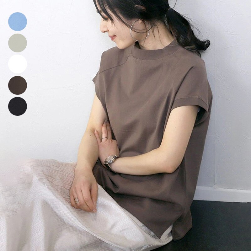 クルーネックトップス日系 スリットトップス Tシャツ カジュアル カジュアル 体型カバーチュニック使える！シフォンブラウスシンプル無地Tシアーシャツ