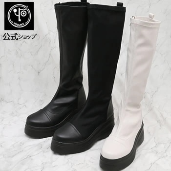 【公式SHOP特典キズ補修液付】 ヨースケ 厚底 ストレッチブーツ ロング レディース 歩きやすい 9.5cm厚底ソール