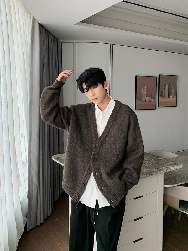 メンズ 男性用 ファッション オシャレ シンプル 大人 かっこいい ストリート 紳士服 厚手 カーディガン セーター 秋冬 スタイル Vネック セーター 韓国ファッション スタイル カジュアル ジャケ