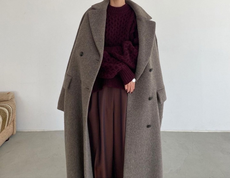 高精細ウールカシミヤコート女性秋冬新作ゆったりロング輪郭とろみコート