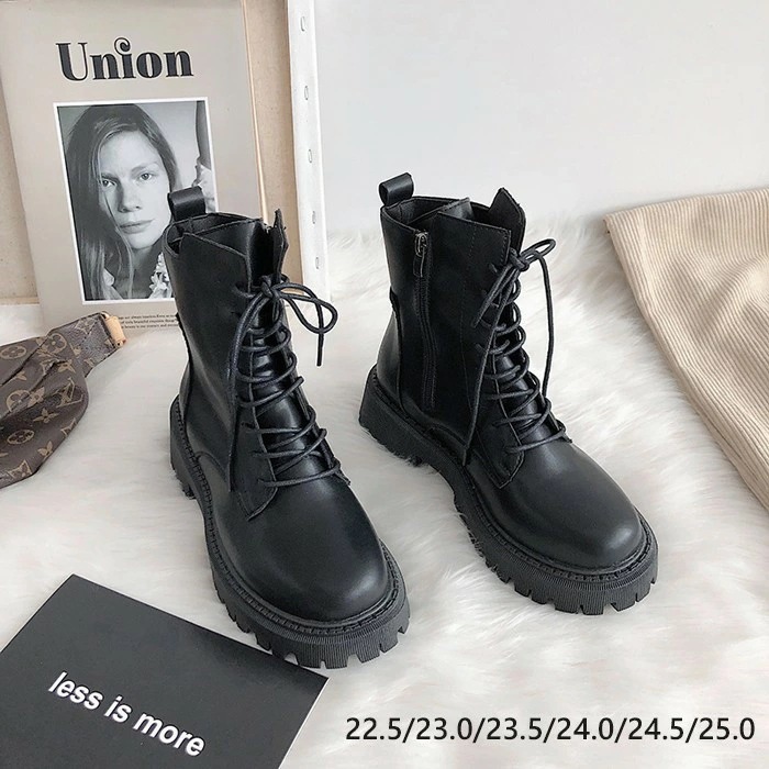 ショートブーツ 編み上げ レースアップ レディース 歩きやすい 美脚 ローヒール きれいめ 大きいサイズ ボア付き サイドジップ 痛くない 履きやすい 柔らかい 防寒 秋冬 PU 黒 通勤 22.5/