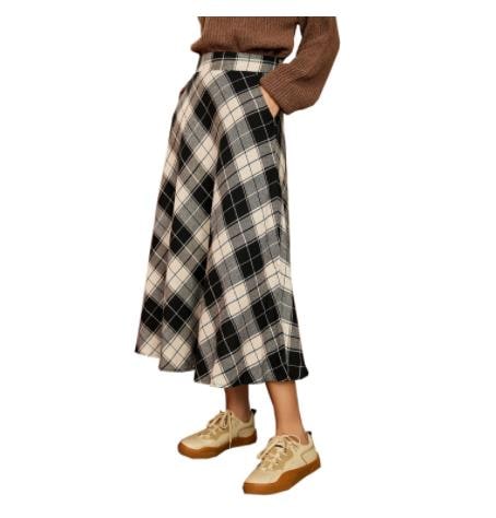 スカートハイウエスト薄い格子縞のスカート布のスカートとスカート