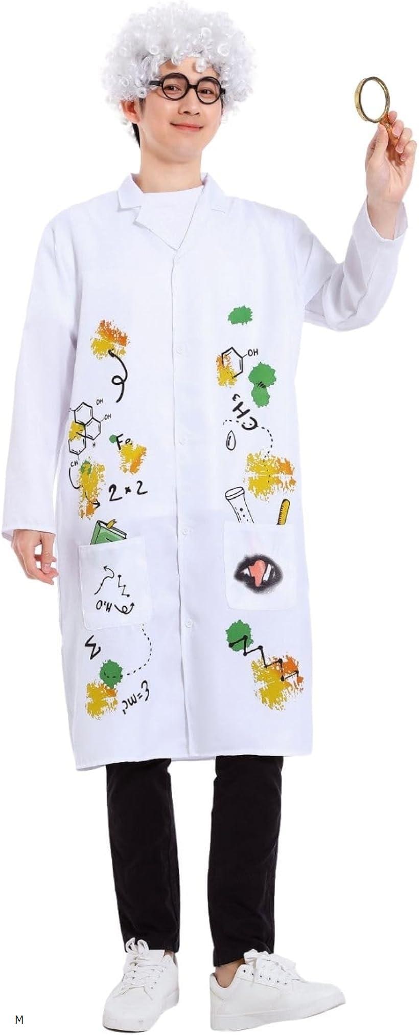 博士 コスプレ衣装 大人 カツラ コスチューム 忘年会 新年会 仮装 面白い 理科(ホワイト M)