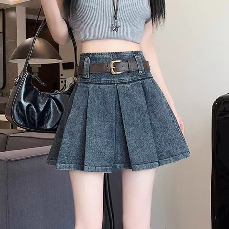 デニムスカート レディース 2024年夏新作 ハイウエスト 万能 スリム Aライン プリーツスカート デザイン ショートスカート