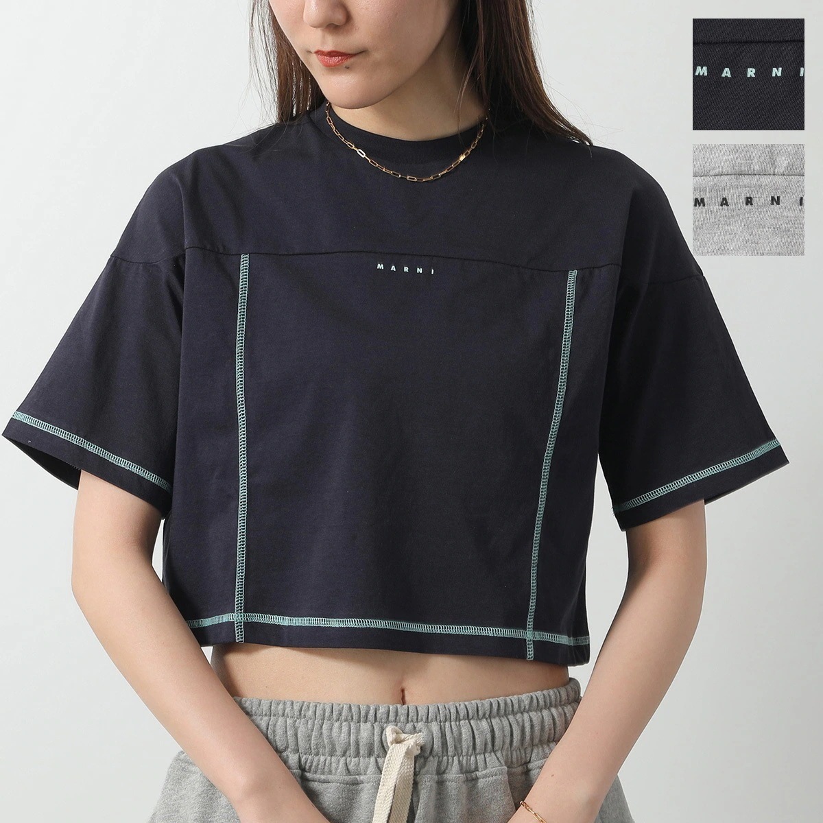 MARNI KIDS マルニ キッズ Tシャツ M01316 M00RF レディース ガールズ 半袖 ちびロゴ プリント クロップド丈 クルーネック カラー3色