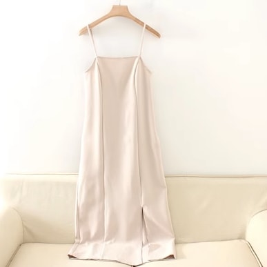 ワンピース プルオーバー キャミソールワンピース マキシ丈 袖なし ノースリーブ スクエアネック ウエストマーク スリット ファスナー 大人可愛い きれいめ シンプル 大人 上品 おしゃれ 大人女子