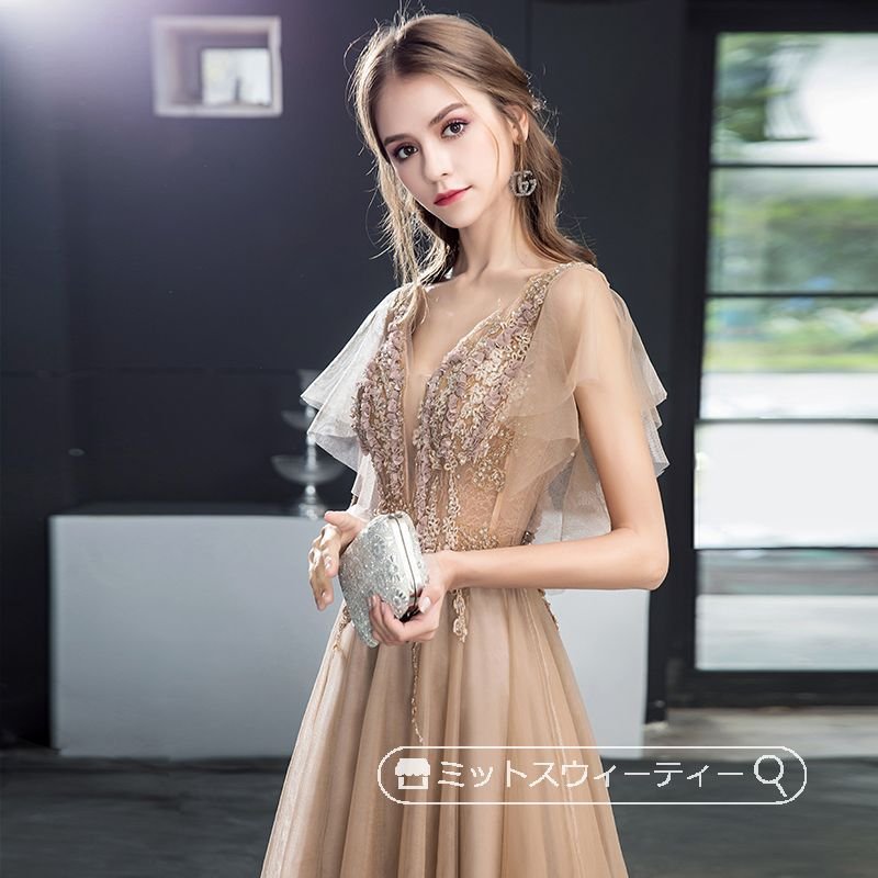 カラードレス 花嫁 二次会 結婚式 パーティードレス 演奏会 発表会 ウエディングドレス 披露宴 ロ
