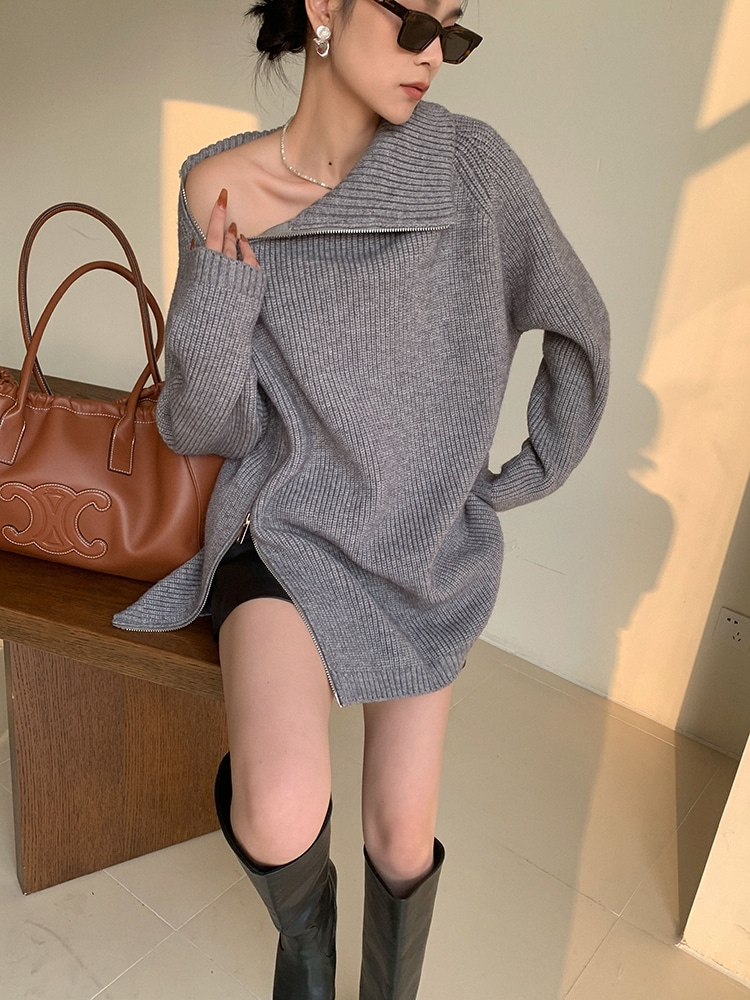 レディース ファッション タートルネック セーター 女性 秋 冬 デザイン センス ニッチ ボトムス ニット トップ グレー SMLXL トップス 袖あり かわいい 大人可愛い きれいめ シンプル