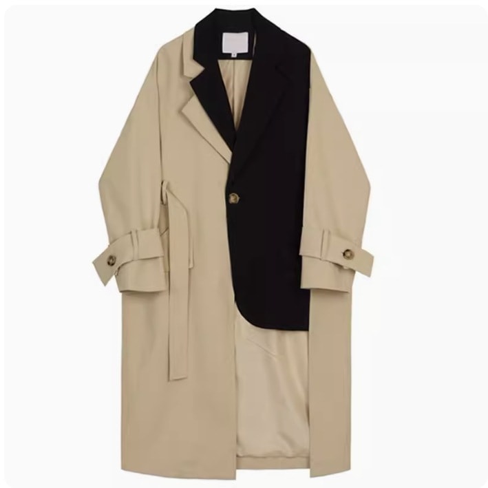 レディース ジャケット コート アウター 上着 羽織 前開き ロング 長袖 Vネック 襟付き アシンメトリー ポケット ボタン 配色 かわいい 大人可愛い きれいめ シンプル カジュアル 上品