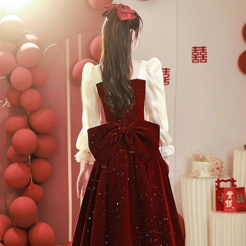 結婚式乾杯服2025小さな花嫁は通常着用できます婚約婚約ドレススカートスーパーリボン