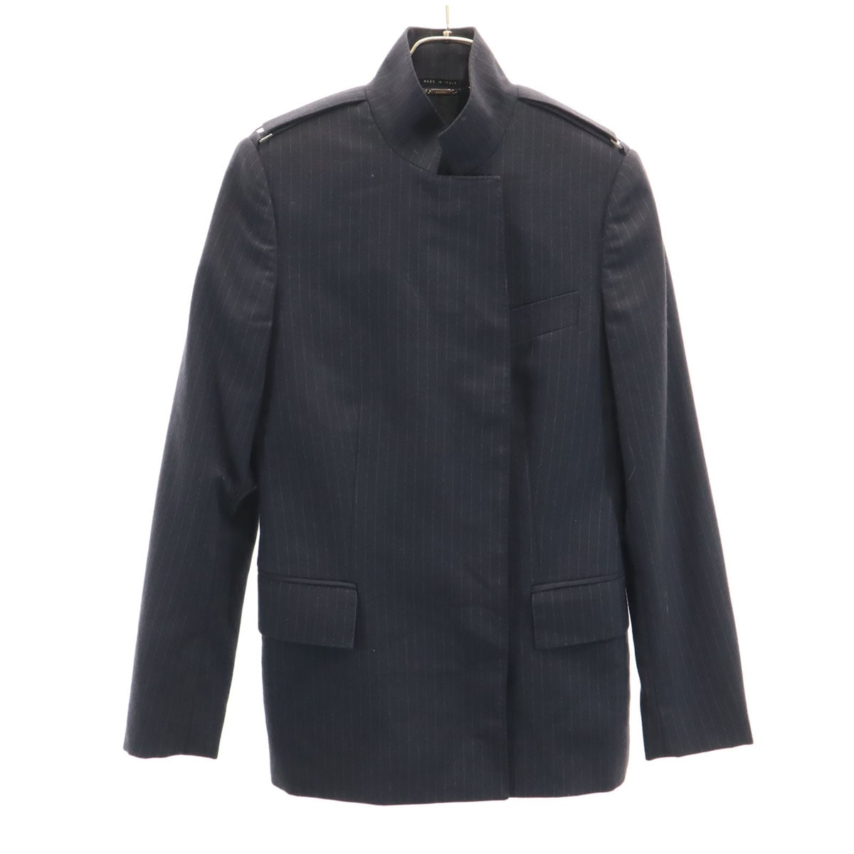 イタリア製 ウールブレンド ストライプ柄 ジャケット 38 ブラック レディース 古着