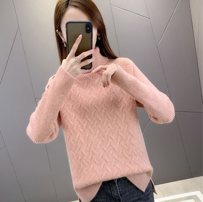 リブニットセーター 長袖ニットセーター カジュアルセーター ハイネックニットセーター トップス ニットソー セーター プルオーバー 袖あり 長袖 ハイネック スリム ストレート Iライン スマート