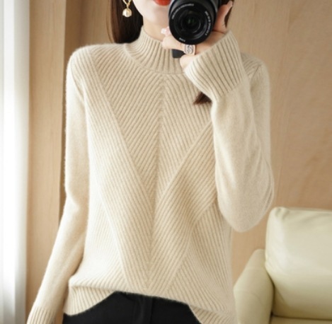 シンプルハイネックニット トップス 袖あり 長袖 ストレート レース ニット 爽やか かわいい 可愛い きれいめ シンプル カジュアル 上品 おしゃれ かっこいい レトロ アジアン 可愛い