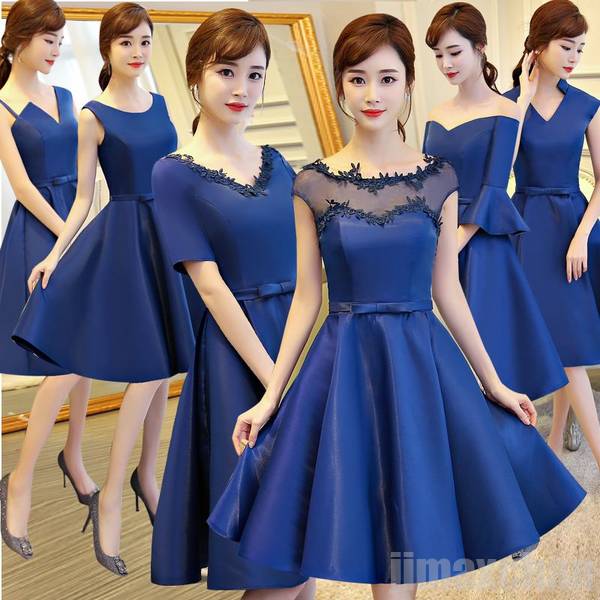 パーティードレス ブライズメイドドレス 膝丈 レディース 結婚式 ドレス 二次会 パーティードレス 披露宴 ワンピース 謝恩会 発表会 演奏会 ネイビー