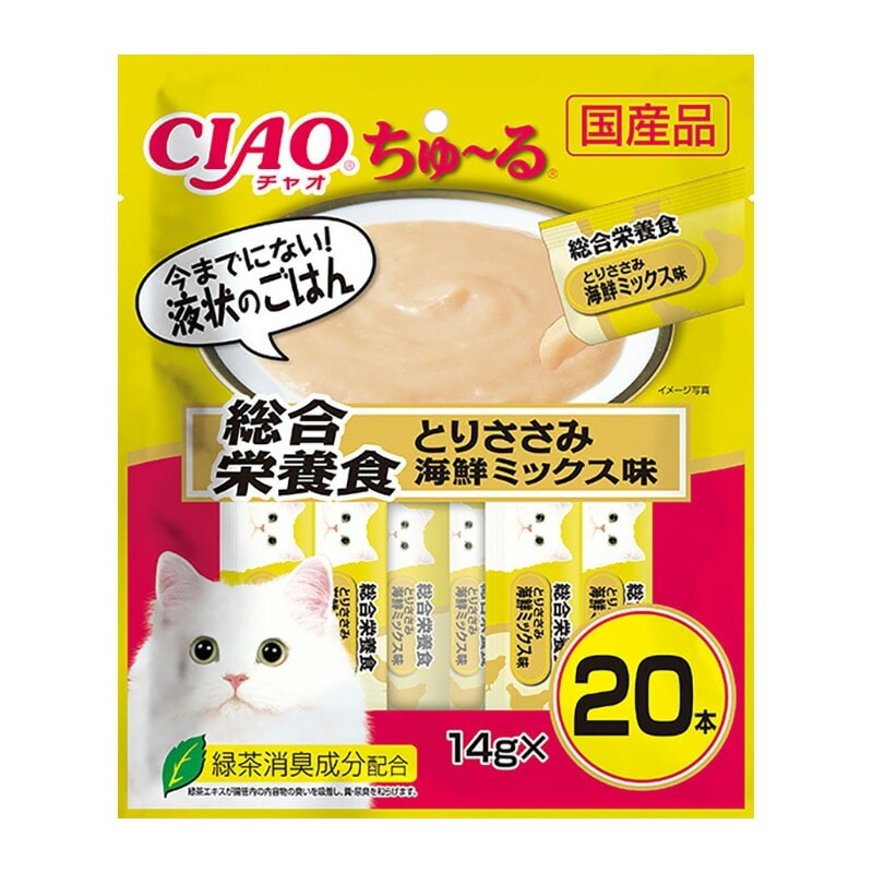 （まとめ買い）CIAO ちゅる 総合栄養食 とりささみ 海鮮ミックス味 14gx20本 SC-200 猫用おやつ [x4]