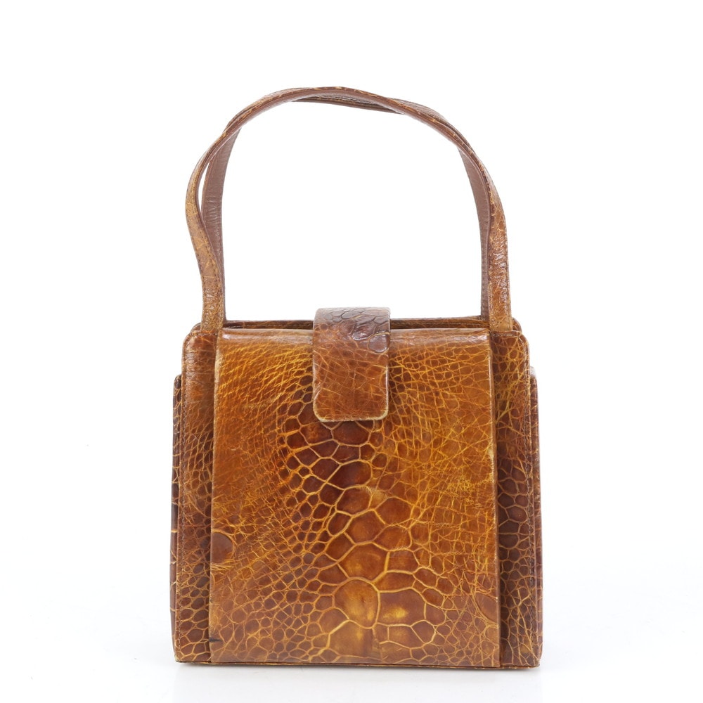 美品 希少 タートル トップハンドル レザー ハンドバッグ トート ブラウン 茶色 レディース RUE CQ9-3 中古