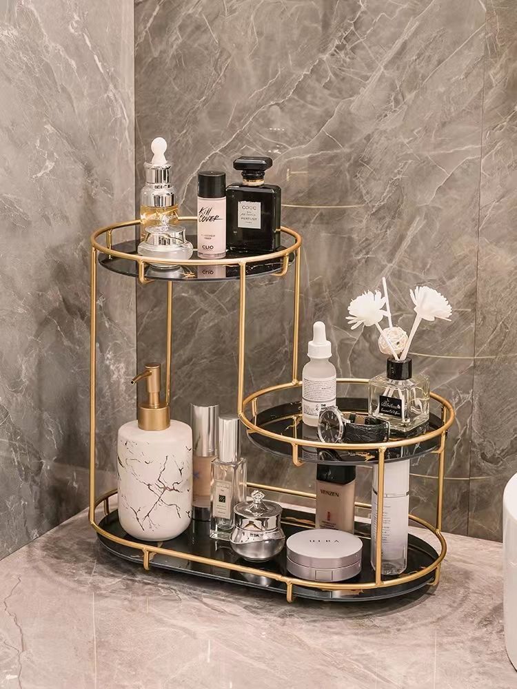 軽量贅沢化粧台デスク化粧品収納ボックス二重香水トイレ浴室物置棚スキンケア用品