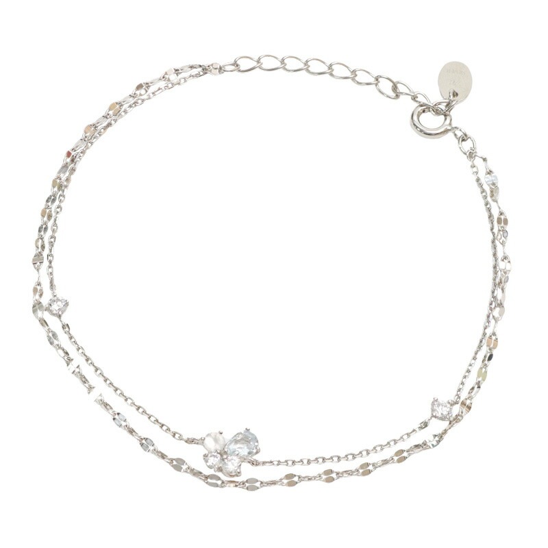 ブレスレット 3月誕生石 レディース 2連ブレスレット フラワーモチーフ シルバー